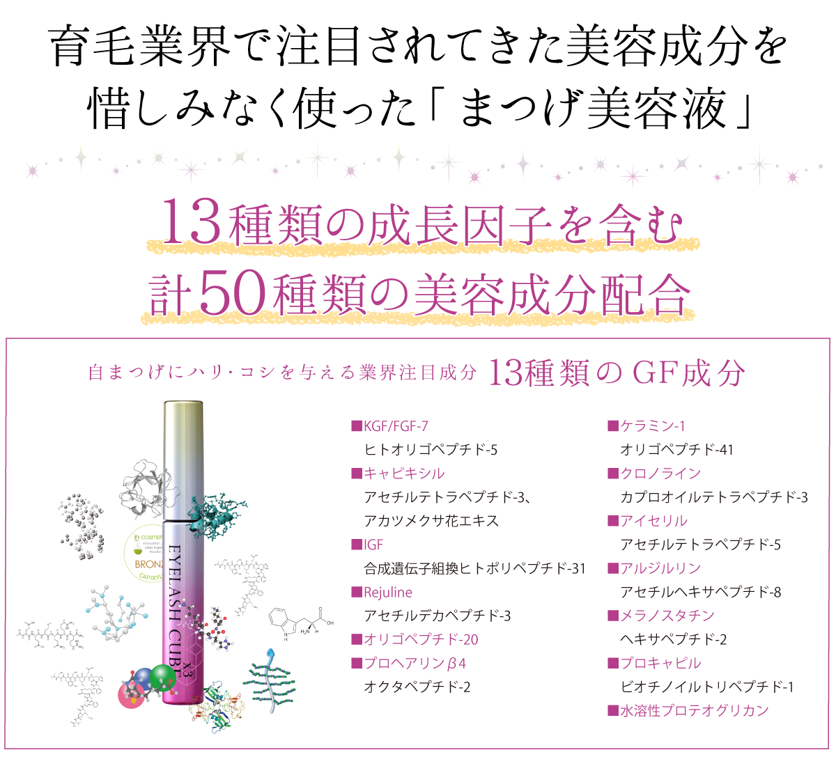 13種類の成長因子を含む計50種類の美容成分配合